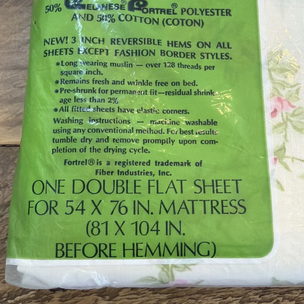 Vintage NEW Dantrel Dan River Double Flat Sheet  Sweetheart Rose 54x76